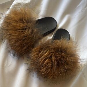 Luxurious Brown Fur Women's Slides